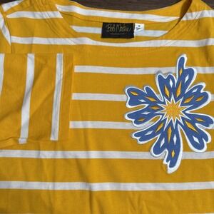 Bob Mackie Wearable Art Yellow Gold Striped Embroidered Floral 3/4 Sleeve M